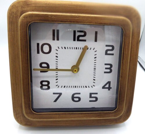 TRACEY BOYD Desk/Shelf/Table Clock, Quartz, Brushed Gold Finish - 8" Sq - NWT