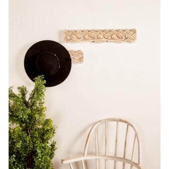 Traditional 4 x 24 in. Wood and Iron Carved Wall Hook Rack