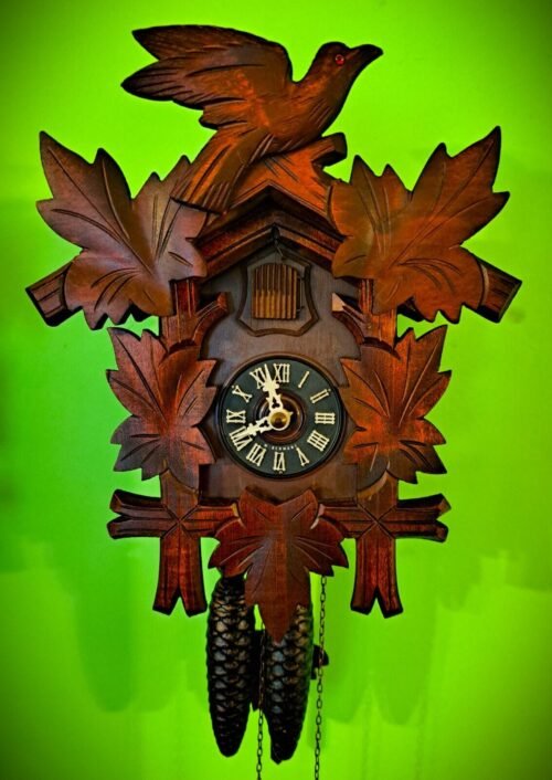 Traditional Hubert Herr 1 Day Cuckoo Clock (Dark Red Mahogany Looking)