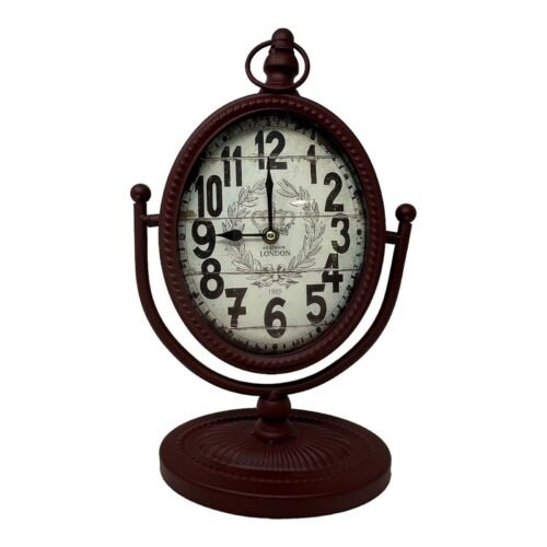 Traditional Metal Crown London Oval Analog Quartz Movement Tabletop Clock Rust