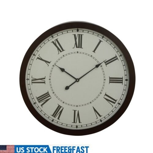 Traditional Metal Wall Clock Oversized Round Silent Roman Numerals Indoor Decor