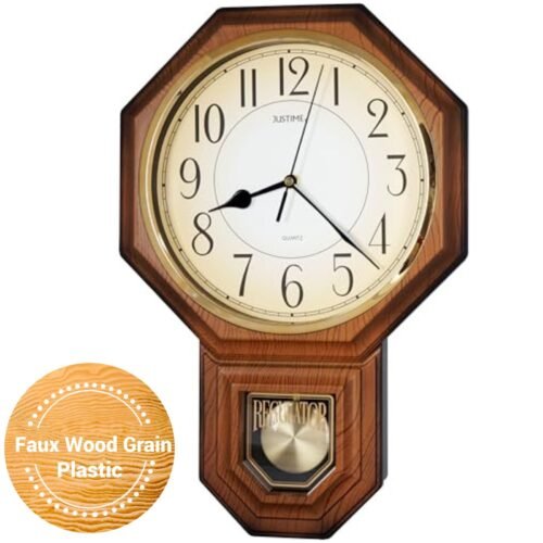 Traditional Schoolhouse Arabic Pendulum Wall Clock Chimes Hourly with Westmin...