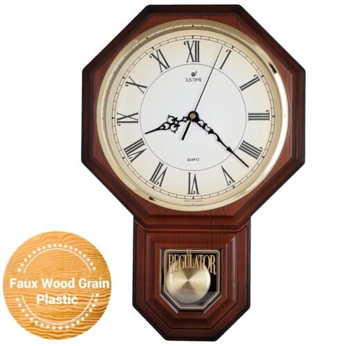 Traditional Schoolhouse Pendulum Wall Clock Chimes Hourly with Westminster Me...