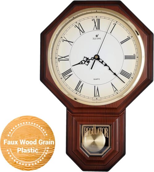Traditional Schoolhouse Pendulum Wall Clock Chimes Hourly with Westminster Melod