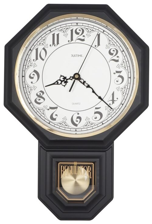 Traditional Schoolhouse Vintage Arabic Pendulum Wall Clock Chimes Hourly with...