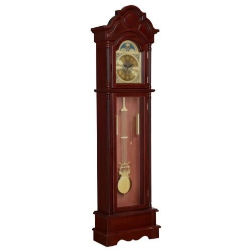 TRADITIONAL STYLE BROWN CHERRY FINISH CHIMING BATTERY POWERED GRANDFATHER CLOCK