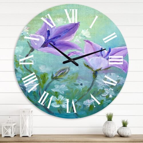 Traditional Wall Clock 'Bellflowers Blooming' Floral & Botanical Large Wall C...