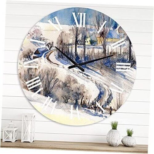 Traditional Wall Clock 'Country Road in Winter Times I' Landscape 29x29 White
