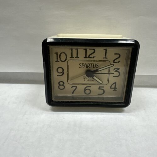 Travel Alarm Clock Portable Spartus Quartz Made In USA Beige Glow Black Beige
