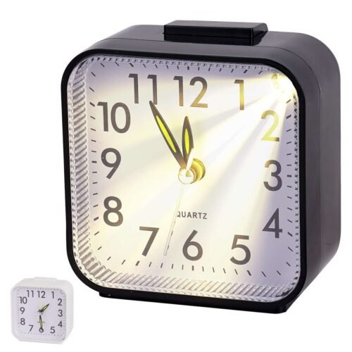 Travel Alarm Clock Silent Analog Battery Operated No Ticking with Light School