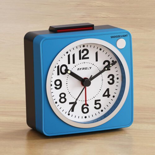 Travel Alarm Clock Silent Non Ticking Retro Bedside Table Blue Battery Operated