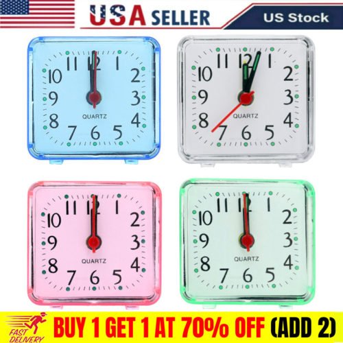 Travel Alarm Clock Small Analog Battery Operated Silent No Ticking Snooze Light