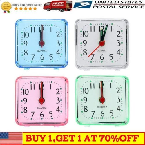Travel Alarm Clock Small Analog Battery Operated Silent No Ticking Snooze Lights