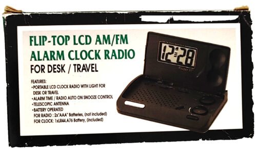 Travel Alarm Flip Top Clock Radio NEW Takes AAA Batteries Button Cell Included