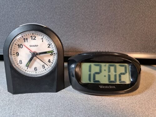 Travel or bedside Alarm Clocks with Batteries Sharp & Westclox #2940L275