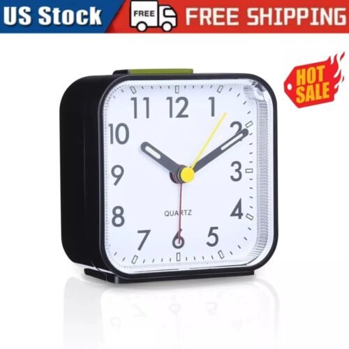 Travel Student Mini Alarm Clock Nightlight Non Ticking Battery Powered Bedroom