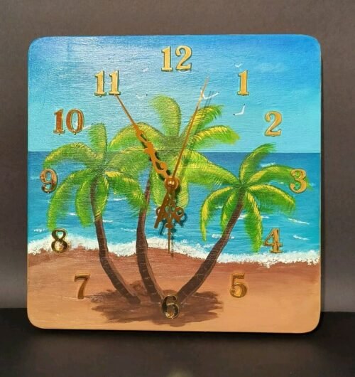 Tropical Beach Wall Clock Handcrafted & Painted