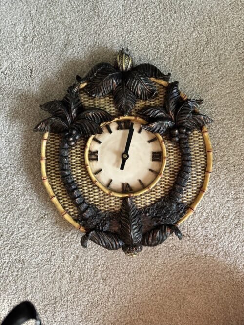 Tropical Hawaiian Palm Trees Clock Battery Operated Working 14”x12”