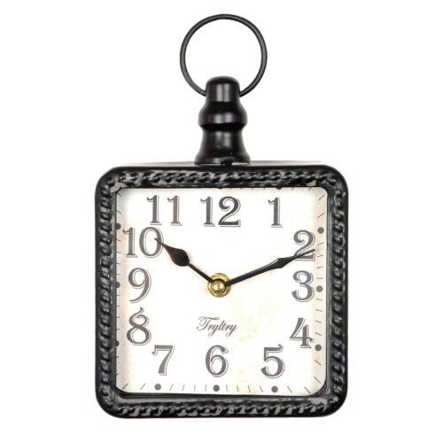 TRYLTRY Retro Rectangle Small Wall Clock, Battery Operated Silent Black Vinta...