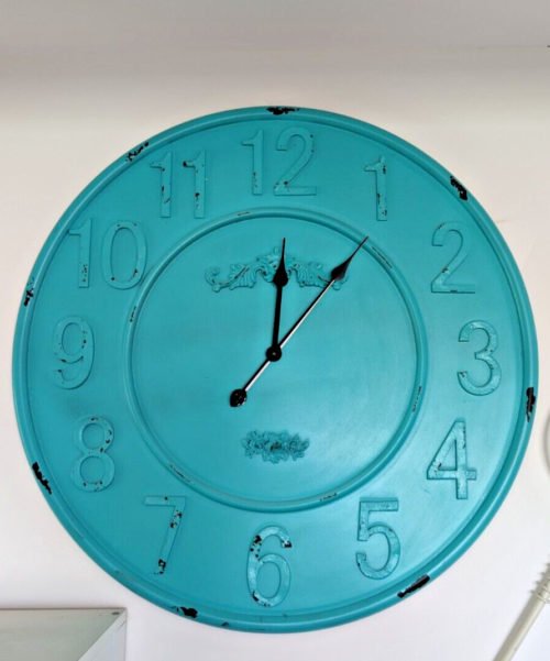turquoise Hanging wall clock with large Arabic numbers modern decor home office