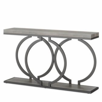 Turrella 55 in. Black Rectangle Faux Marble Console Table, Modern Entryway Table...