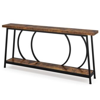 Turrella 70.86 in. Brown & Black Rectangle Wood Console Table Extra Long...
