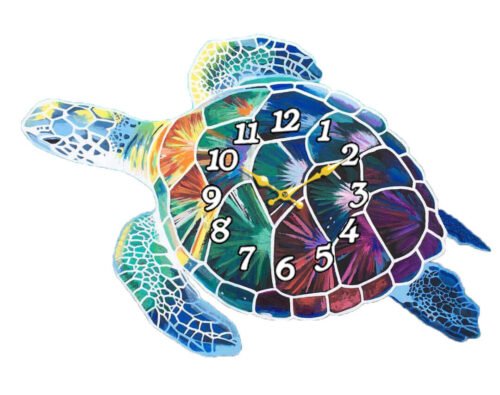 Turtle Clock Die Cut 19" Wood Wall Clock Ocean Beach Nautical Tropical New