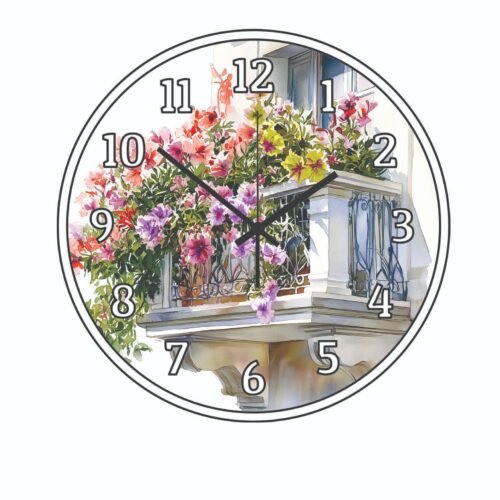 Tuscany Art View from Balcony View Wall Clock Flower art 3 size choices