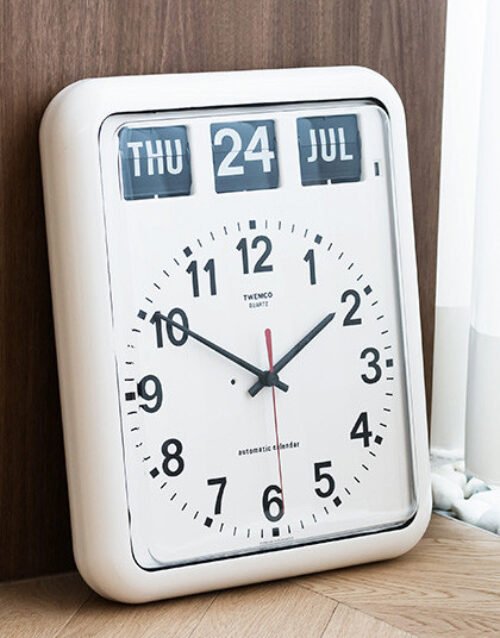 TWEMCO Wall Clock Flip Perpetual Calendar BQ-12A White