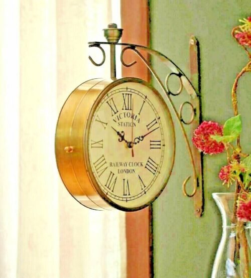Two Sided Vintage Victoria Station Analog Clock Wall Mounted Antique Gifts 11.8"