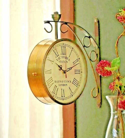 Two Sided Vintage Victoria Station Analog Clock Wall Mounted Antique Gifts 11.8"