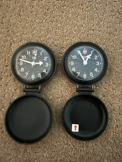 Two Vintage Swiss Army Travel Alarm Clock