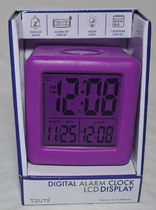 Tzumi Digital Alarm Clock LCD Display Silicone Travel Purple