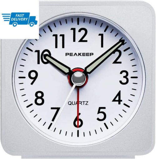 Ultra Small, Battery Alarm Clock with Snooze and Light, Silent