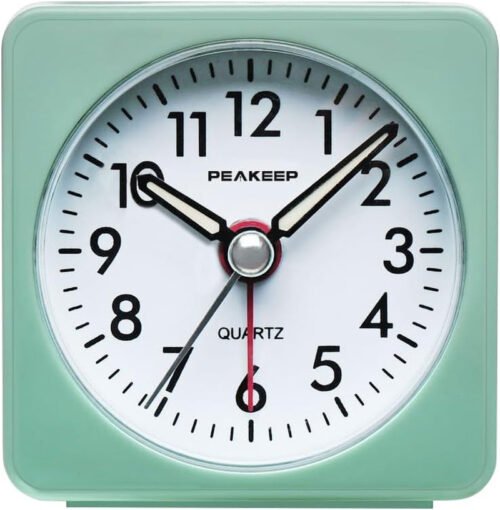 Ultra Small, Battery Travel Alarm Clock with Snooze and Light, Silent with No Ti