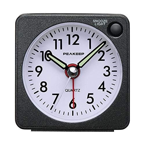 Ultra Small, Peakeep Battery Travel Alarm Clock with Snooze and Light, Silent