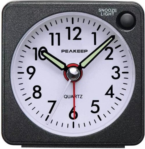 Ultra Small Travel Alarm Clock Black Quiet Sweep Light Weight Compact Design ...