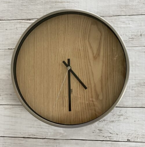 Umbra Wall Clock Wood Look Minimalist Face Silver Frame