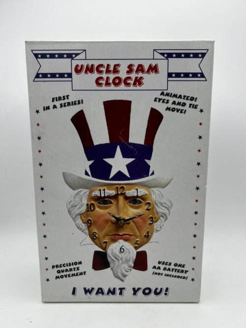 Uncle Sam Wall Clock Americana Animated Eyes Bow Tie NEW OLD STOCK USA RARE!