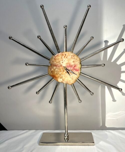 Unique Agate & Metal Sunburst Clock 21''x 18''