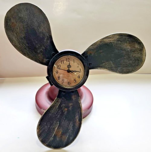 Unique boat propellor shelf mantle clock works maroon distressed finish