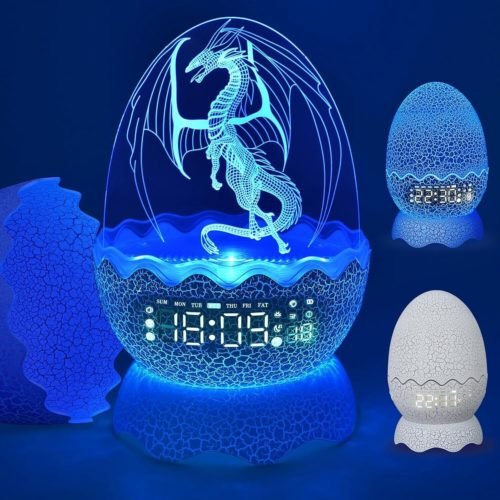 Unique Dragon Egg Alarm Clock 4-in-1, Remote Control 16 Colors New