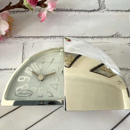 Unique folding table clock Bulova Quartz silver plated Metal with alarm, China