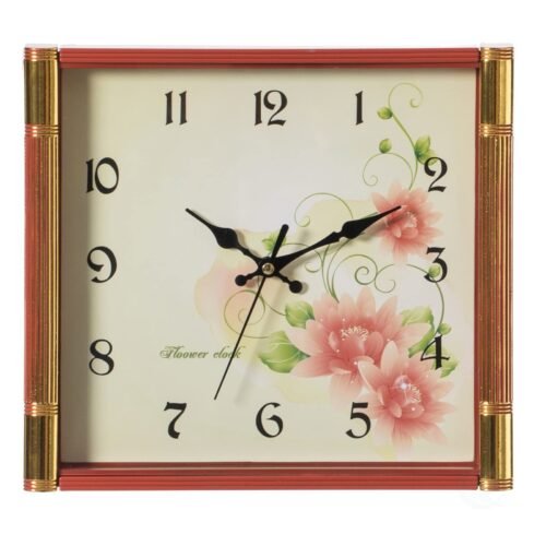 Unique Modern Square Shaped Wall Clock with Floral Design for Living Room,