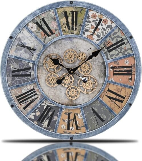 Unique Moving Gear Large Wall Clock - Battery 16.5inch, Blue Series-1