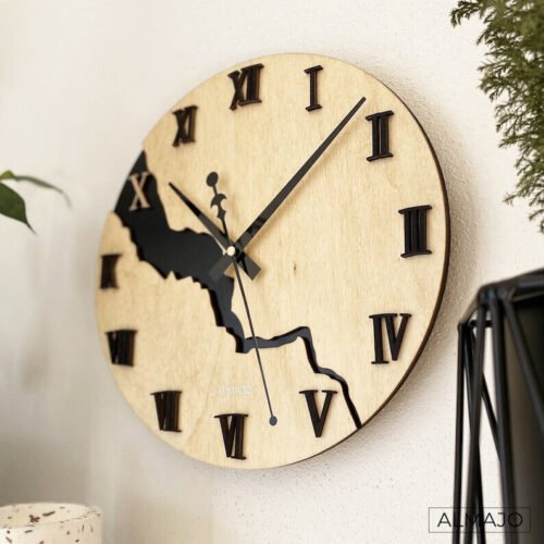 Unique Poplar Wooden Wall Clock Roman Numerals, Minimalist Decorative Clock Gift