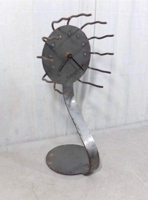 Unique Rustic Metal Clock Art Sculpture Decor - Measures Approx 15.5 in High