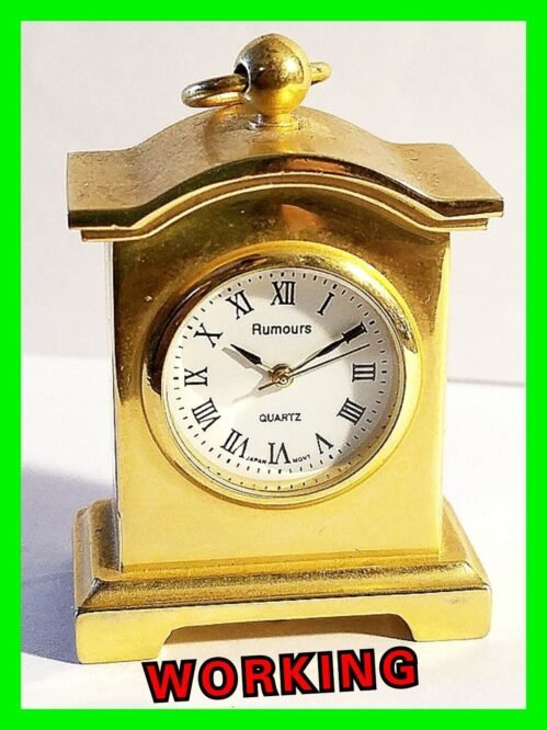Unique Vintage Rumours Gold Mini Desk Table Analog Clock ~ Excellent Workin Cond