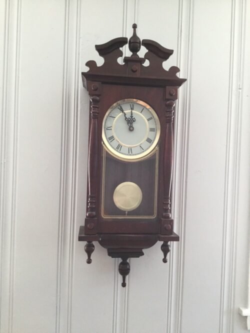 Unique Vintage Wall Clock VS Chime & Strike, Real Wood, Battery Operated, Brown