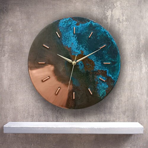 Unique Wall Clock Mid Century Modern Handmade Farmhouse Patina Copper Wall Clock 2